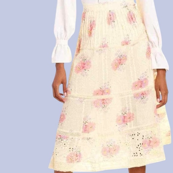 LoveShackFancy Dresses & Skirts - NWT LoveShackFancy ‘Hestia’ Floral Midi Skirt in “Mellow Yellow” Size 0